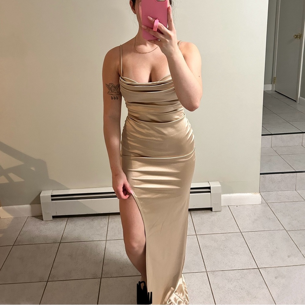 Windsor Lola High Slit Satin Dress